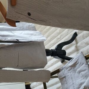 3 PIECE J CREW SET BLAZER+PANT+SKIRT Seersucker/Pin Striped Style, Blue & White